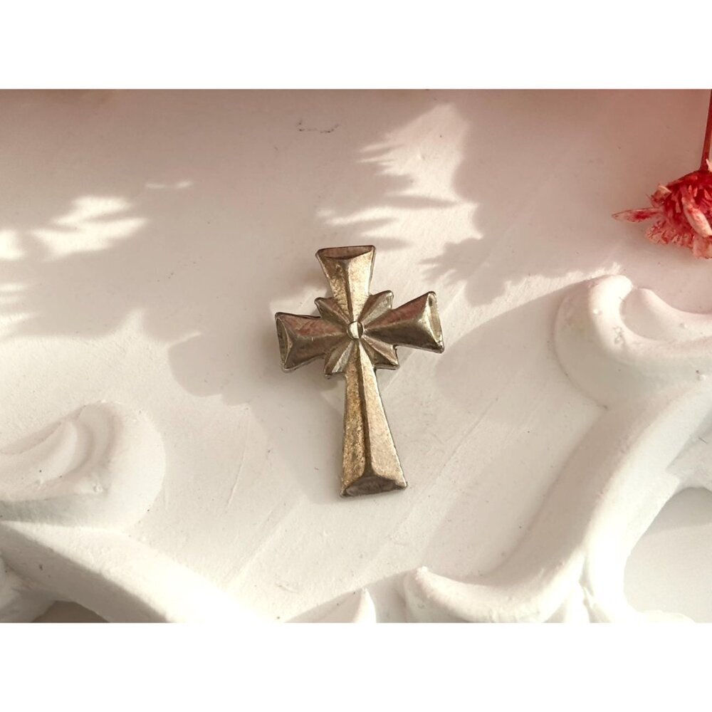 Brutalist Style Cross Sterling Silver 925 Vintage Statement Pendant | Charm - Picture 5 of 12